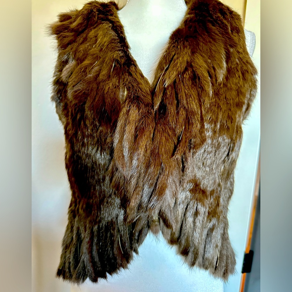 Rabbit vest, with fringe. Size Small, brown, excellent condition- worn twice.